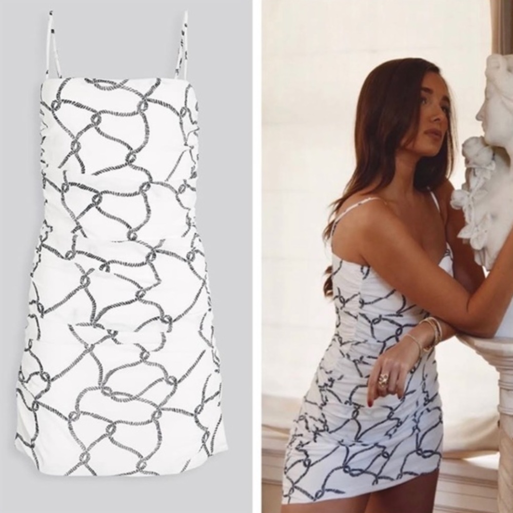 WeWoreWhat Ronnie Ruched Crepe Black Rope Dress